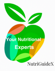 Nutriguidex logo featuring an apple icon with blue, orange, red, and green colors.